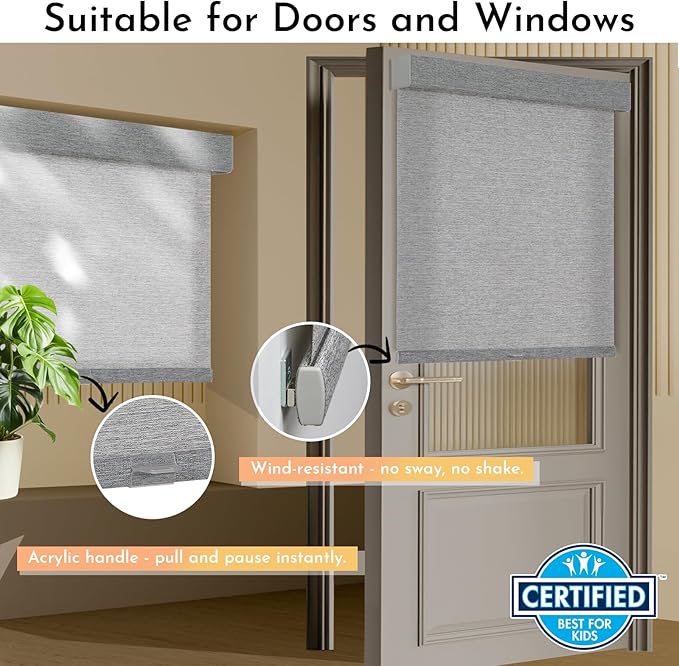 Persilux Light Filtering Roller Shades for Window Blinds,Cordless,Linen Fabric,Thermal Insulated Fabric UV Protection Shades for Home,Office,Bedroom,Door,Light Filtering-Grey,21" W X 72" H