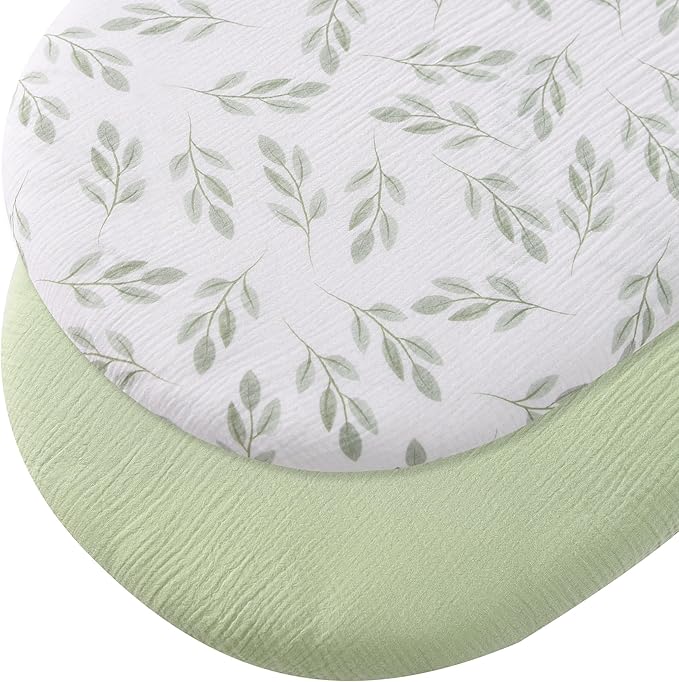 Organic Cotton Muslin Bassinet Sheets, 2 Pack – Soft, Breathable, Universal Fit for Oval, Rectangle & Hourglass Mattresses, Machine Washable, Neutral Colors for Baby Boys & Girls