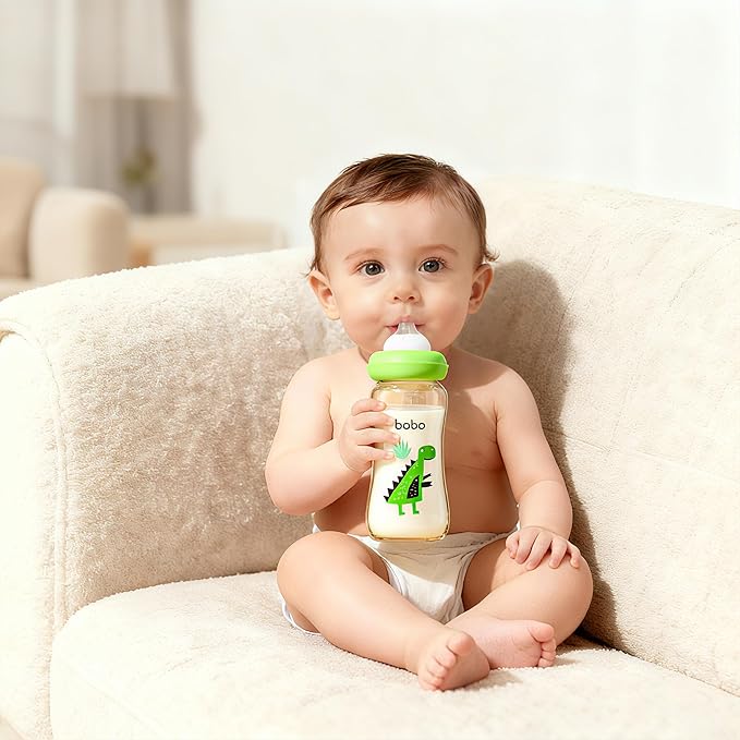 YOHKOH Natural Glass Baby Bottle with Level 2 Medium Flow Nipple, Newborn Anti-Colic Baby Bottles, Wide Neck Mushroom Baby Glass Bottle (8.8ounce (Pack of 2), Green2)