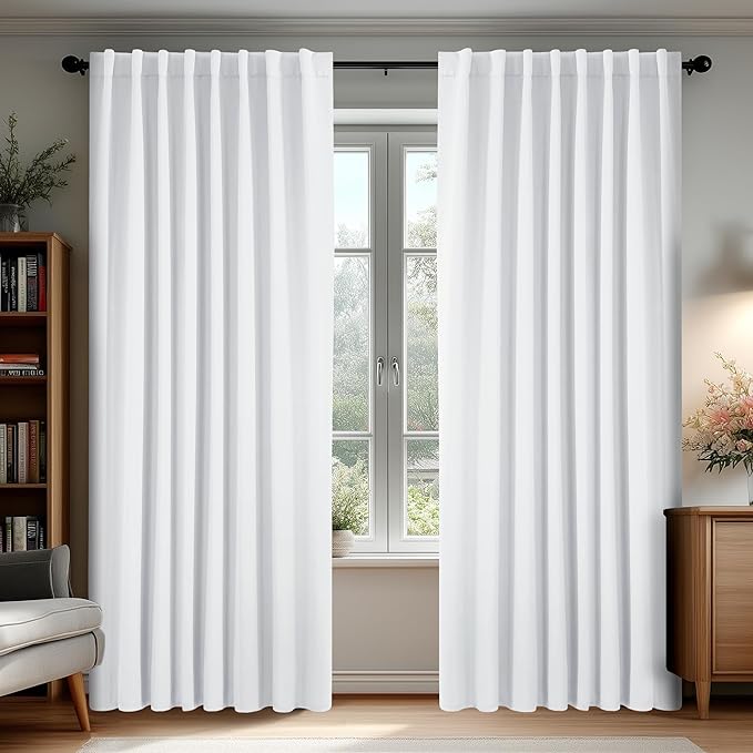 Deconovo Blackout Curtains, Thermal Insulated, W70 x L108 2 Panels, Back Tab, Machine Washable, Room-Darkening Drapes for Bedroom/Living Room Pure White