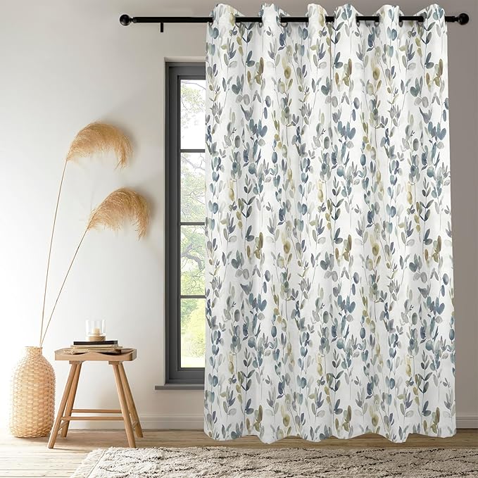 Renaiss Botanical Herbs Blackout Curtains, Vintage Eucalyptus Leaf Thermal Insulated Bedroom Window Curtains, Classical Gray Plants Window Curtains for Kitchen, 55" L x 29" W 2 Panel Set