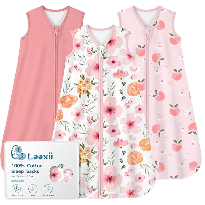 Looxii Baby Sleep Sack 0.5 TOG, 100% Cotton 3 Pack Wearable Blanket Baby Sleep Bag for Newborn Infant, 2-Way Zipper Lightweight Toddler Sleeping Sack 18-24 Months