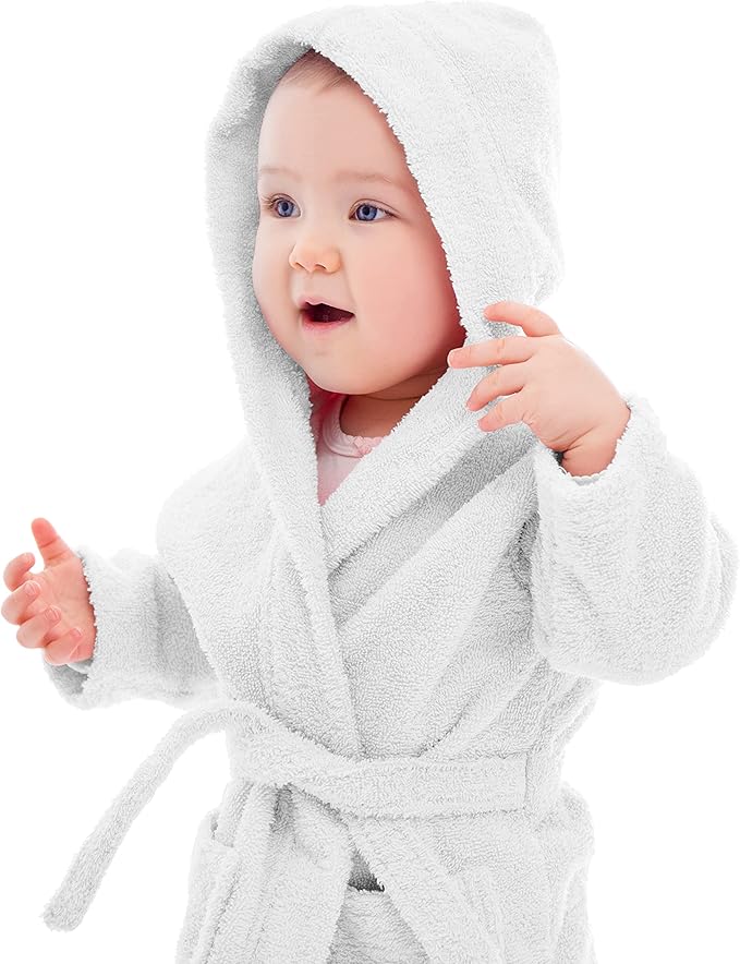 BAGNO MILANO Kids Organic Turkish Cotton Hooded Beach Cover-Up Towel, GOTS Certified, for Boys and Girls (White, 6-8 Years)