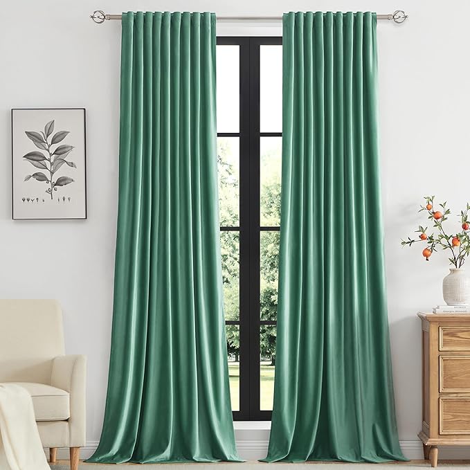 PRIMROSE Velvet Curtains 108 inch Long for Living Room,Set of 2 Panels Turquoise Aqua Blackout Rod Pocket Back Tab Window Treatment Room Darkening Heavy Decorative Curtains Drapes for Bedroom