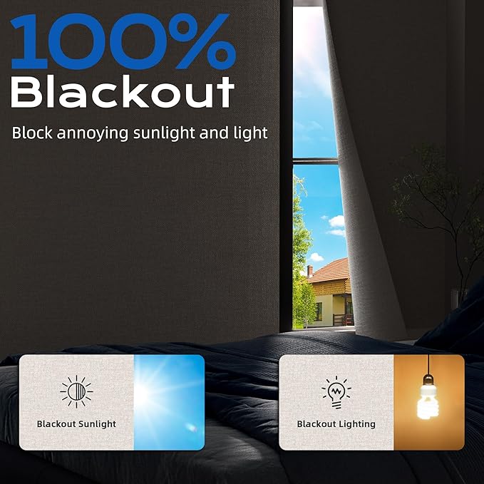 Linen Blackout Curtains for Bedroom, 39" x 58" Portable Black Out Blinds with 20 Sets Hooks & Loops Strips for 100% Blackout Window Film, Temporary Black-out Shades for Windows Cover Travel RV- Cream