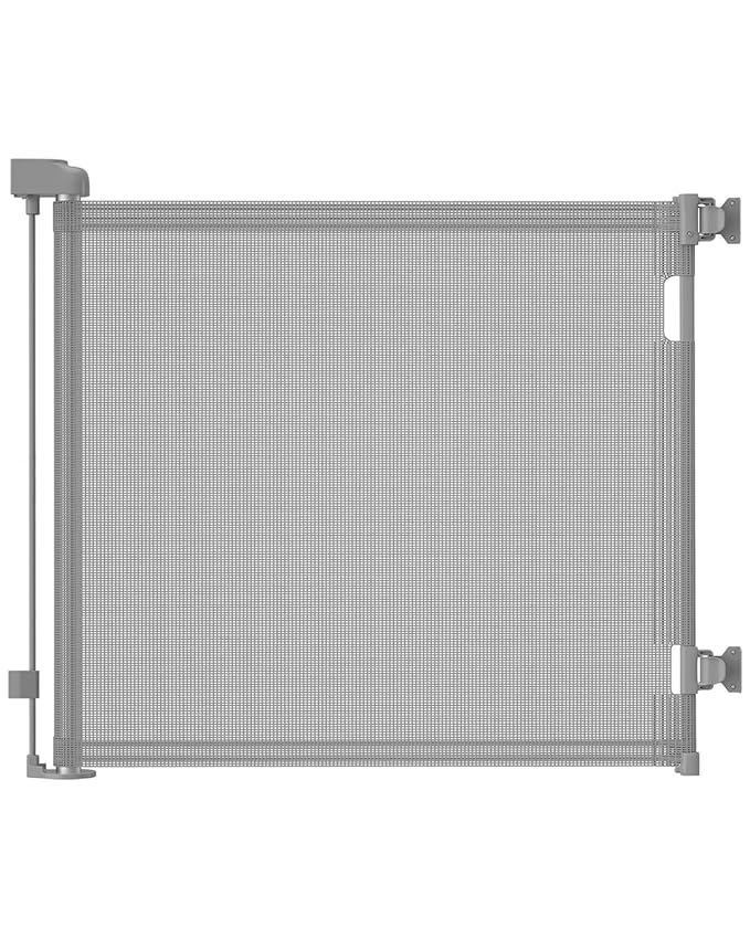 Retractable Baby Gate,Mesh Baby Gate or Mesh Dog Gate,33" Tall,Extends up to 55" Wide,Child Safety Gate for Doorways, Stairs, Hallways, Indoor/Outdoor（Grey,33"x55"