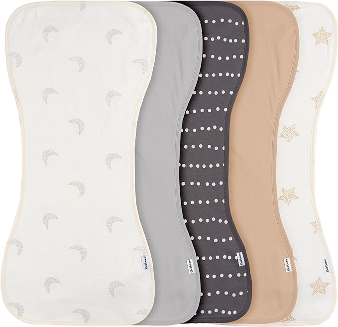Gerber Baby Unisex Burp Cloths 5-Pack, Tan Grey, Size 10.5" x 21"