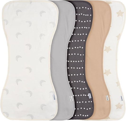 Gerber Baby Unisex Burp Cloths 5-Pack, Tan Grey, Size 10.5" x 21"