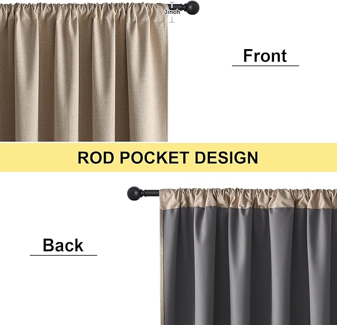 NICETOWN Burlap Vintage 2 Panels Faux Linen 100% Blackout Curtains, 42 x 63 Inches, Rod Pocket Style, Thermal Insulated & Noise Reducing Drapes for Living Room, Bedroom, Modern, Farmhouse