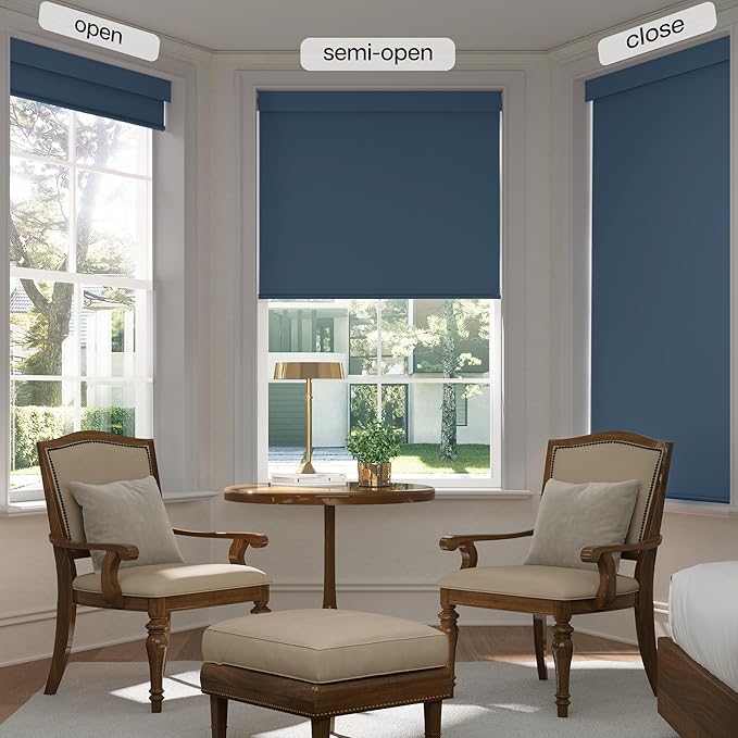 LazBlinds No Drill Blinds for Indoor Windows, Blackout Roller Shades, Cordless Window Blackout Blinds, Thermal Insulated Fabric UV Protection for Home and Office, 44" W x 72" H, Navy Blue