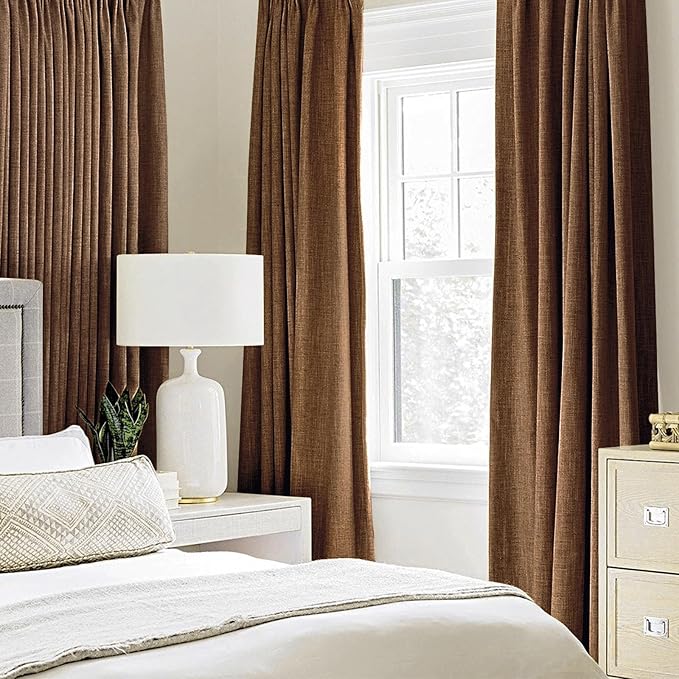 MIULEE Linen Curtains 100% Blackout for Bedroom Thermal Insulated Brown Grommet Room Darkening Curtains & Drapes Fall Decor for Living Room Nursery 52 x 72 Inch (2 Panels)