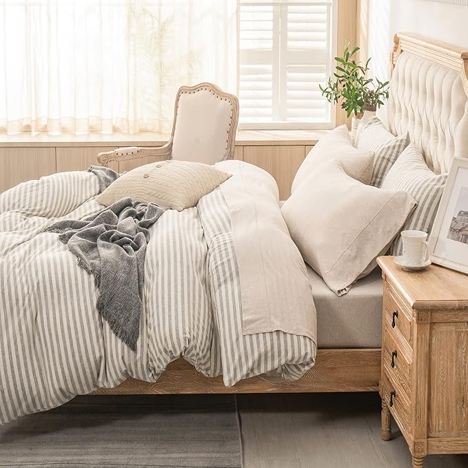 PURE ERA Jersey Knit 3pc Bed Sheet Set 100% T-Shirt Cotton Super Soft Comfy Breathable Fits Mattress Up to 20" Extra Deep Pocket (Heather Beige, Twin)