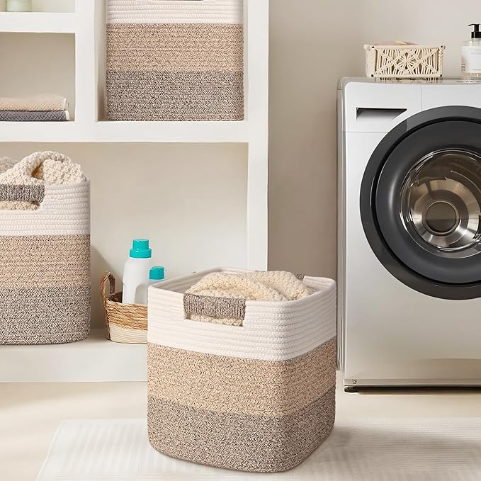 11 Inch Storage Cubes, 6 Pack Cube Storage Bins for Organizing, Cotton Rope Woven Baskets for Shelves, Bathroom, Kids Room, Closets, Baby Nursery