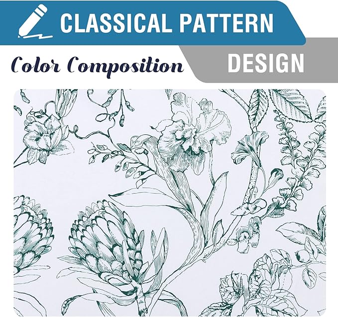 H.VERSAILTEX 100% Blackout Curtains for Living Room Camellia Floral Blackout Curtains 63 Inches Long Light Blocking Window Treatment Curtains with Black Liner Grommet Thermal Drapes, 2 Panels, Teal