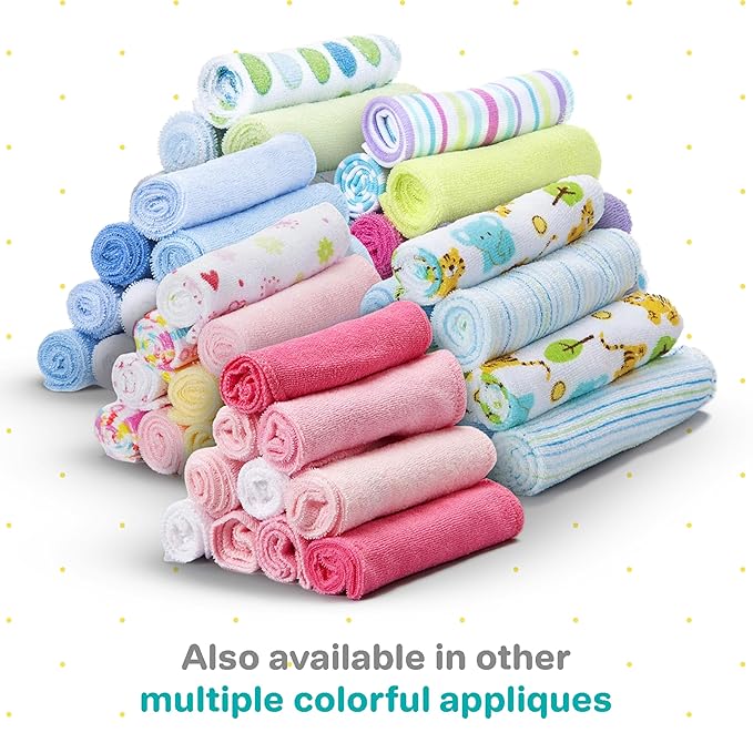 Spasilk Baby Washcloth Wipes Set for Newborn Boys and Girls, Soft Terry, Pack of 10, Pink