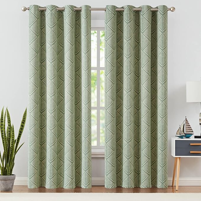 jinchan 80% Blackout Curtains for Living Room, Geometric Patterns Drapes for Bedroom, Window Treatments for Room Darkening, Grommet Thermal Insulated Curtains 84 inch Length 2 Panels, Sage Green