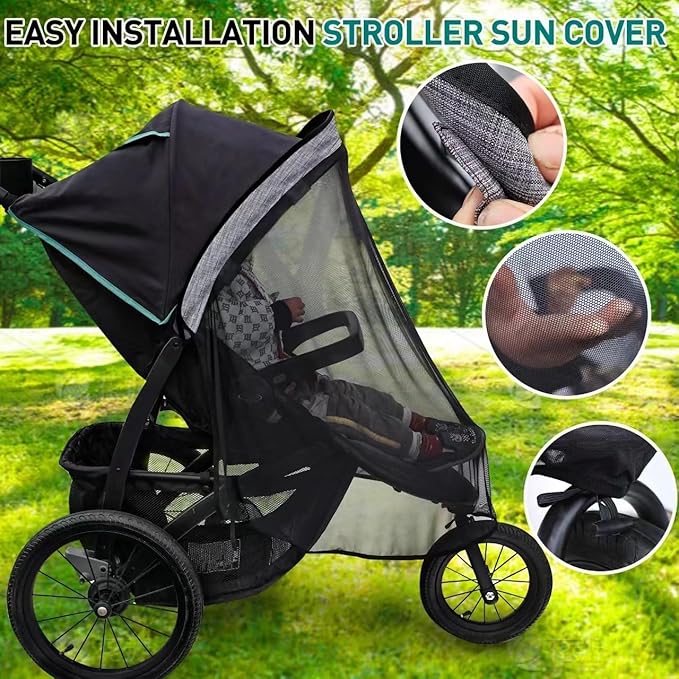 Stroller Sun Shade - Universal Stroller Sun Shade for Travel Strollers, Jogging Strollers; Baby and Toddler Travel Essential; Safely Blocks Up to 97% of UV, Easy to Install