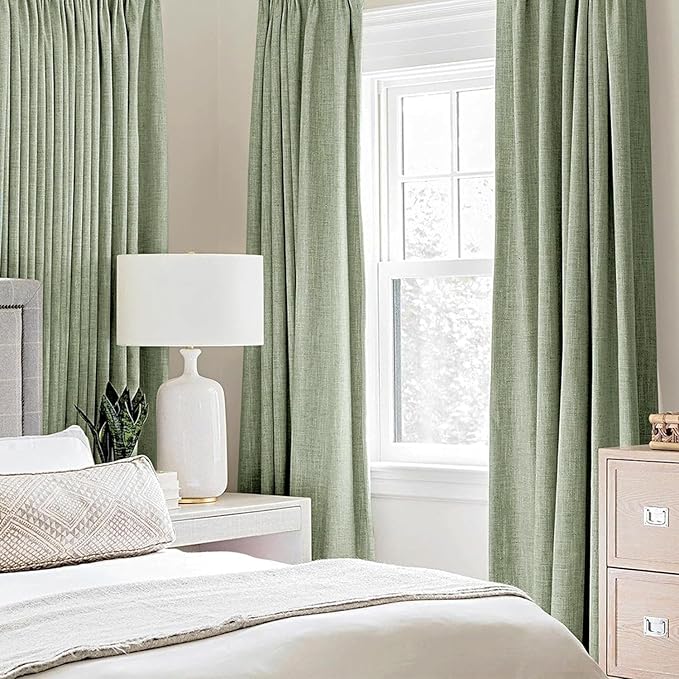 MIULEE Linen Texture Curtains for Bedroom Solid 100% Blackout Thermal Insulated Sage Green Curtains Grommet Room Darkening Drapes for Living Room Nursery 52x96 Inch (2 Panels)