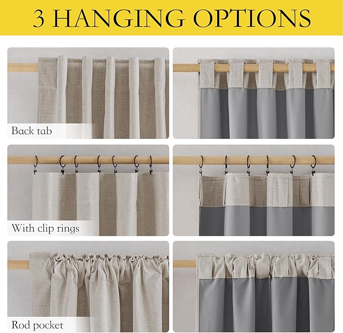 NICETOWN Rod Pocket Full Blackout Natural Linen Curtains 102" Length with Thermal Insulated Liners for Living Room, Farmhouse Style Keep Cool & Warm Large Window Drapes for Hall (2 Panels, 52" Wide)