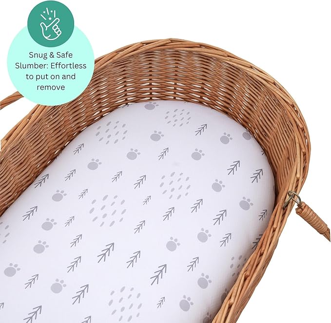 Bassinet Sheets for Maxi COSI Iora, Munchkin Brica Fold N' Go, 4moms MamaRoo, Delta Children Bassinet, 3PC, 18 x 33 Inch, Ultra Soft, Breathable, Snug Fit, Unisex Boys Girls (Woodland Rainbow)