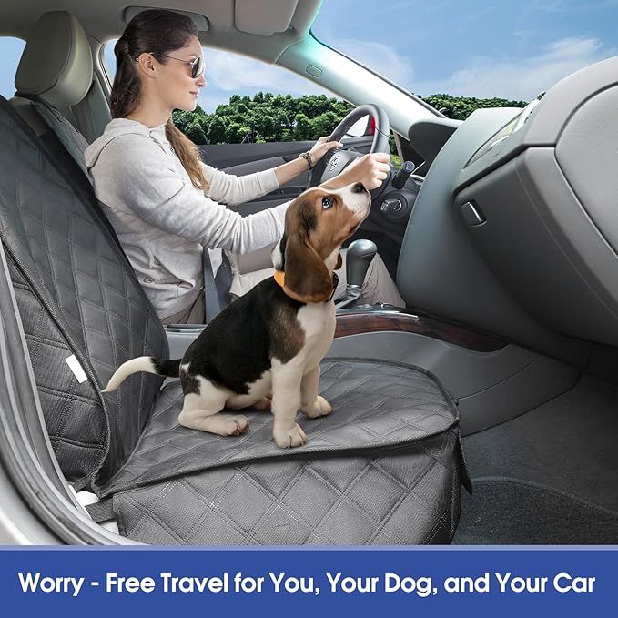 Heavy Duty Front Seat Cover with Side Flaps - Waterproof Secure Fit Captain Seat Protector for Dogs & Humans, Protects from Dirt, Fur, Scratches, Fits Cars, SUVs, Trucks, Minivans(1-Pack)
