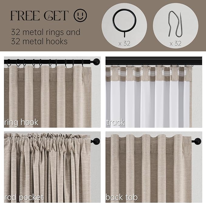 Topfinel 72 Inch Long Black Out Linen Boho Curtains for Living/Bedroom 2 Panels Set Room Darkening Curtains 72 Inches Length Drapes for Window Energy Saving Noise Reducing Nursery (52" W x 72" L)