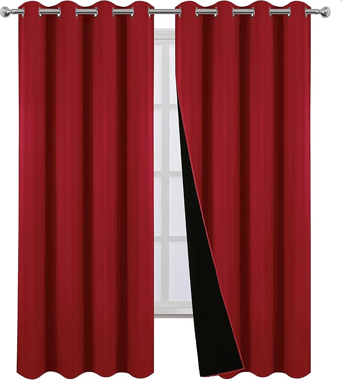 LEMOMO 100% Blackout Curtains 66 x 84 Inch Red Curtains 2 Panels Darkening Thermal Insulated Bedroom Curtains