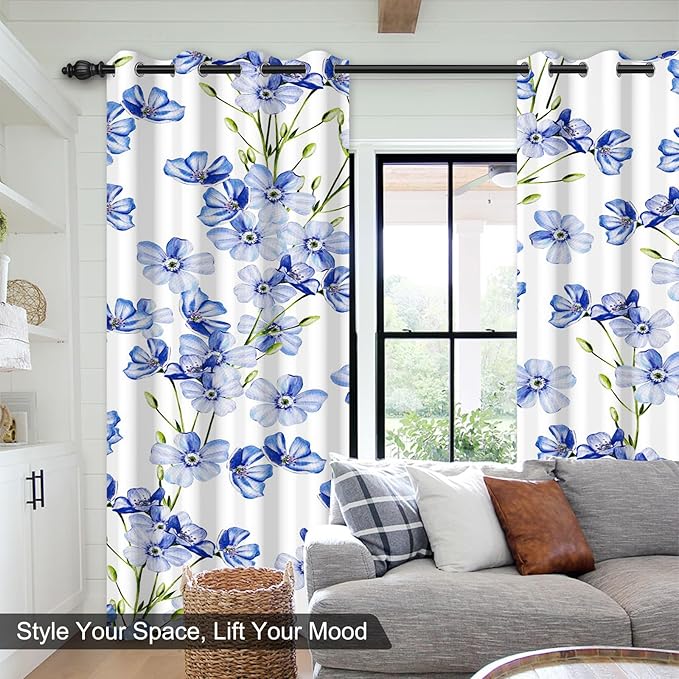 Blackout Curtains 84 inch Length 2 Panels Set, Room Darkening Farmhouse Curtains for Bedroom Living Room, Floral Grommet Thermal Privacy Nursery Black Out Curtain Winter Window Drapes with Black Liner