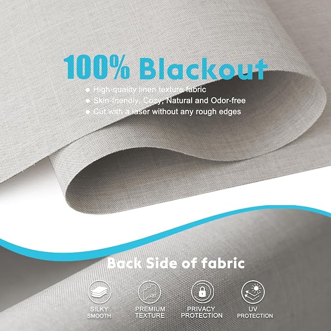 100% Blackout Roller Shades, Free-Stop Cordless Roller Blinds for Windows, Thermal Insulated Linen Fabric Window Shades UV Protection for Home, Door, Beige, 26.5" W x 72" H