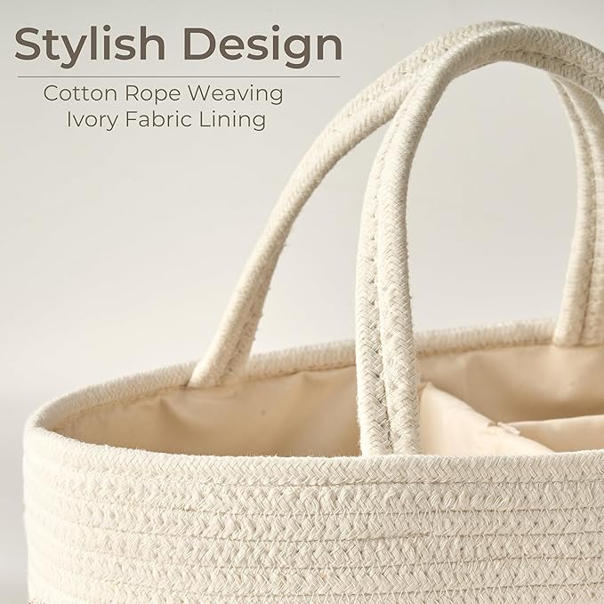 Diaper Caddy Organizer, Empty Gift Basket for Newborn Essentials, Baby Storage Basket, Stylish Gift Bag for Baby Shower, Boys and Girls – Large, White and Beige Brown