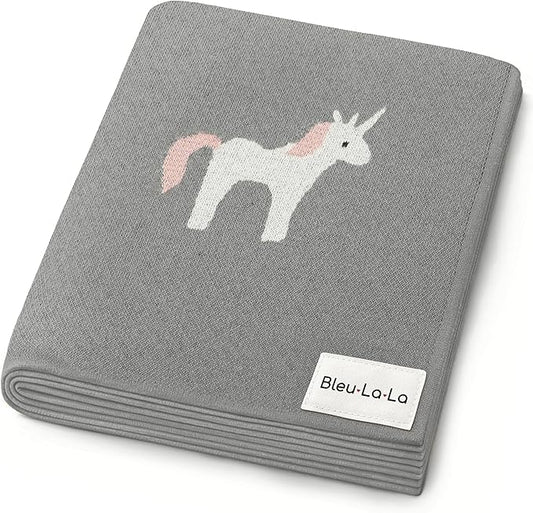 Cotton Baby Swaddle Blanket for Girls and Boys - Buttery Soft Cozy Receiving Swaddle Crib Stroller Blanket for Shower Gift Registry for Newborns, Infants, Toddlers (Unicorn - Grey)