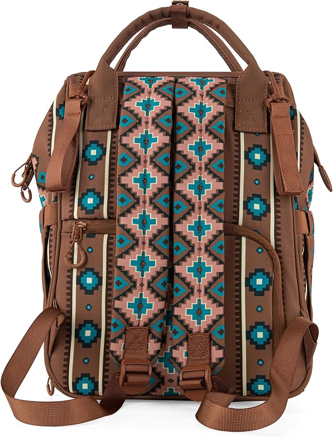 Montana West Wrangler Diaper Bag Backpack Aztec Travel Backpack Purses Western Multi-Function Baby Bags for Mom with Waterproof Insulated Pockets