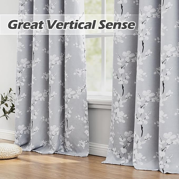 Fmfunctex Blue Valance Curtain, Blossom Blackout Window Valance Thermal Insulated Rod Pocket Floral Valance Curtains, 50'' Wx18'' L, Grey and White, 1 Panel