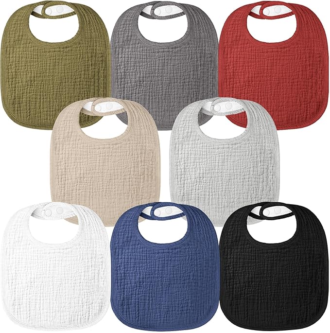 Bearmoss Baby Muslin Drooling Bibs 100% Cotton Square Adjustable Bibs Gift for Baby Girls Boys Teething Drool 8 Pack