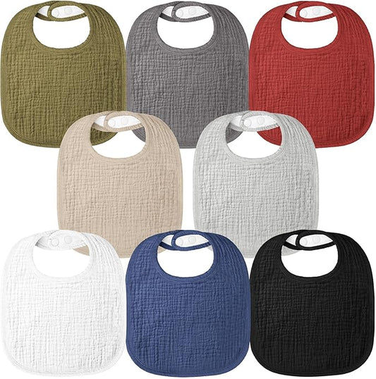 Bearmoss Baby Muslin Drooling Bibs 100% Cotton Square Adjustable Bibs Gift for Baby Girls Boys Teething Drool 8 Pack