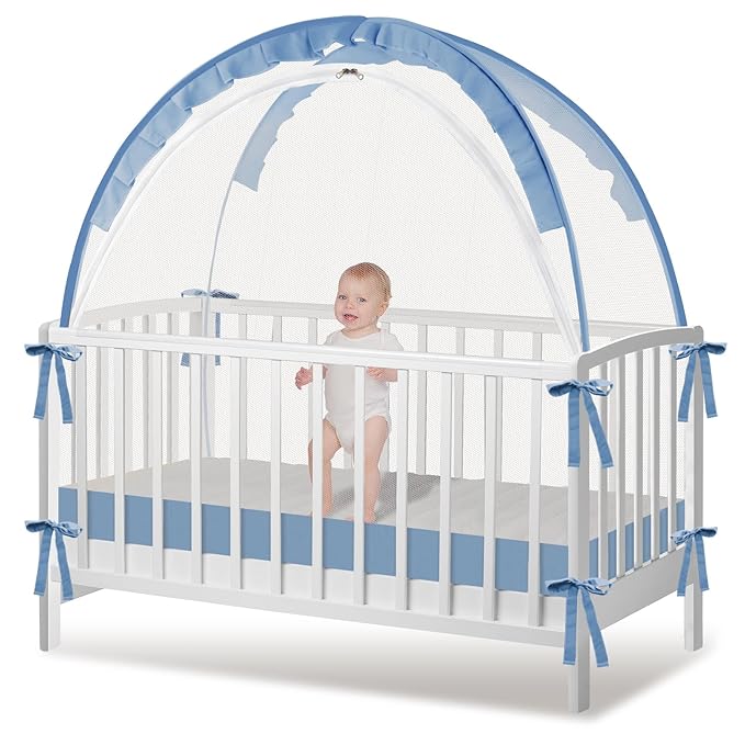 Crib Tent - Crib Net to Keep Baby in, Stop Baby from Climbing Out of Crib, Pop Up Crib Tent with Durable Breathable Net Double Zipper Strong Rods Installation Convenience