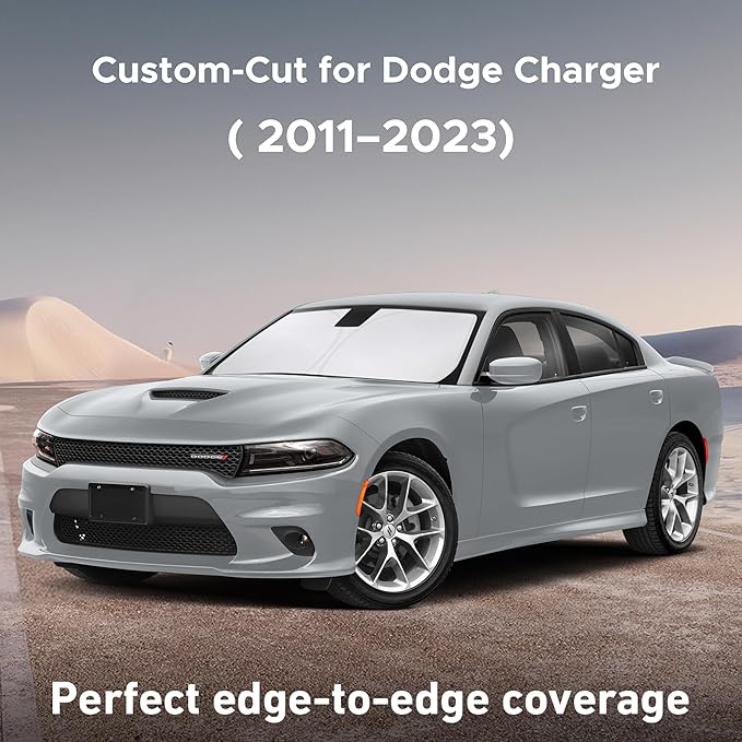 Econour Windshield Sunshade for Dodge Charger 2011-2021 2022 2023, Sun Visor for Front Windshield & Window Sun Shade Cover, UV Heat Blocker & Protector, Car Accessories