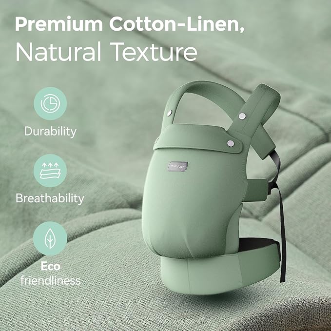 Momcozy Baby Carrier with Natural Cotton Linen, Built to Last, Ergonomic Design, 7-45lbs for Infant and Toddler, Lightweight and Comfortable, Hands-Free for Moms&Dads, Sage Green