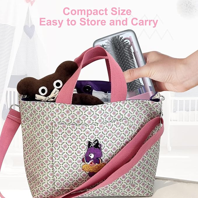 WHNL Travel Baby Bottle Brush Set with Extendable Silicone Bottle Brush，Nipple Brush,Staw Brush,Baby Bottle Soap Dispenser,Gift for Newborn Mothers, Suitable for Travel and Home(Peach Pink)