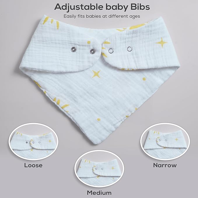 LILY O LAUREL Muslin Baby bibs for drooling and teething, 100% cotton, Bibs for baby girl, Muslin bibs for boys (8 Pack)