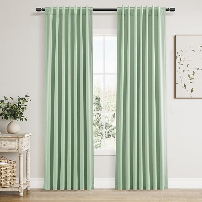 Guken 100% Blackout Curtains 84 Inch Length 2 Panels Set for Living Room Bedroom Back Tab Thermal Insulated Black Out Linen Drapes Room Darkening Window Curtains 84 Inches Long,Aqua Green