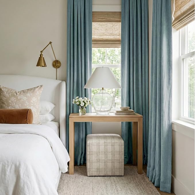NICETOWN Skylark Blue Living Room Completely Shaded Linen Textured Draperies, 2 Pieces, W52 x L84, Privacy Protection & Noise Reducing Ring Top Drapes, White Lined Insulated Window Treatment Curtains