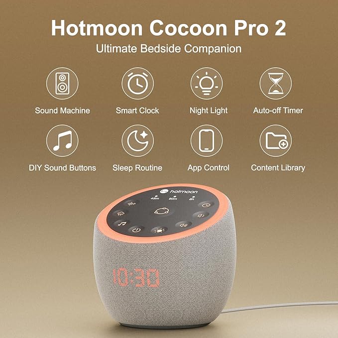 Hotmoon Sound Machine 388 Soothing Sounds White Noise Machine for Babies & Adults, Smart Night Light, Sleeping Timer App Control, Brown Noise Pink Noise Block Out Office Yoga, Plug-in
