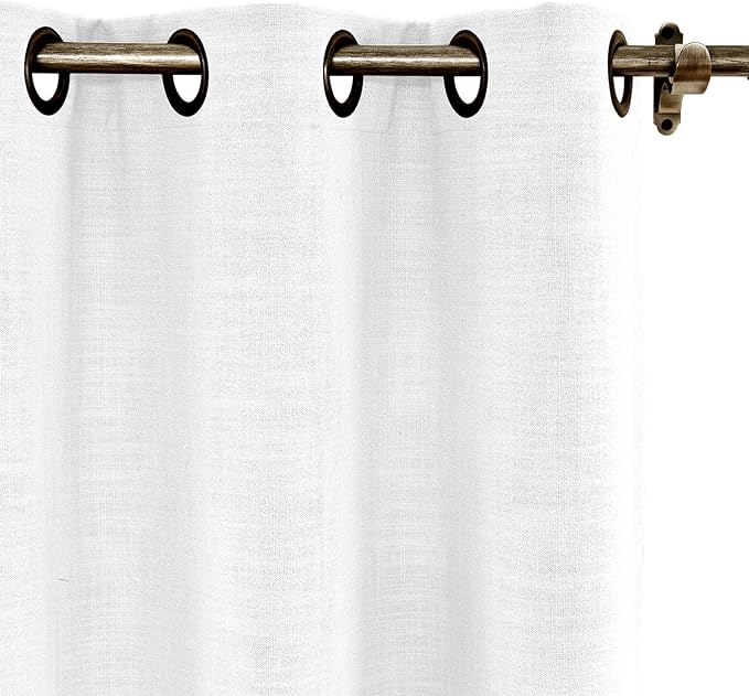 ChadMade 50W x 84L Inch Snow White Faux Linen Curtain Drapes with Blackout Thermal Lining, Room Darkening Antique Bronze Grommet Curtain for Sliding Glass Door Patio Door Living Room (1 Panel)