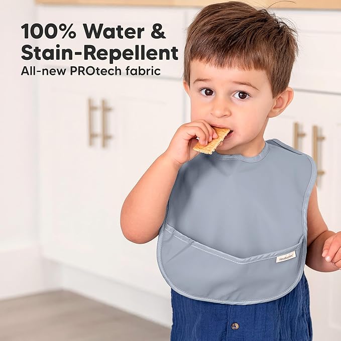KeaBabies 3-Pack Waterproof Baby Bibs for Eating - Lightweight Toddler Feeding Bibs with Large Food Catcher, Mess Proof, Food-Grade Baby Eating Essentials, Easy to Put On & Clean (Slate)