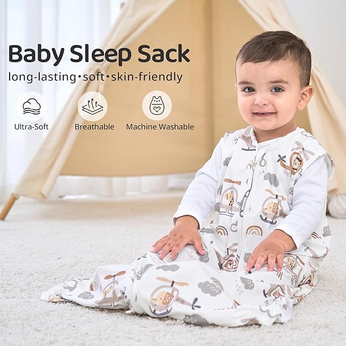 FIEMOL Baby Sleep Sack 18-24 Months, 0.5 TOG Wearable Blanket for Baby Boy and Girl, 2-Way Zipper Toddler Sleeping Bag 2 Pack, Lightweight Sleep Sacks Grey Helicopter（X-Large）