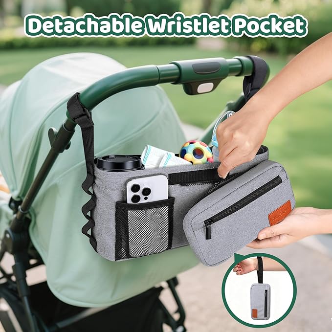 Guiseapue Universal Stroller Organizer with Cup Holder: Baby Essentials, Stroller Caddy with Shoulder Strap, Detachable Phone Bag, Stroller Accessories, Chirstmas New Moms Baby Gifts