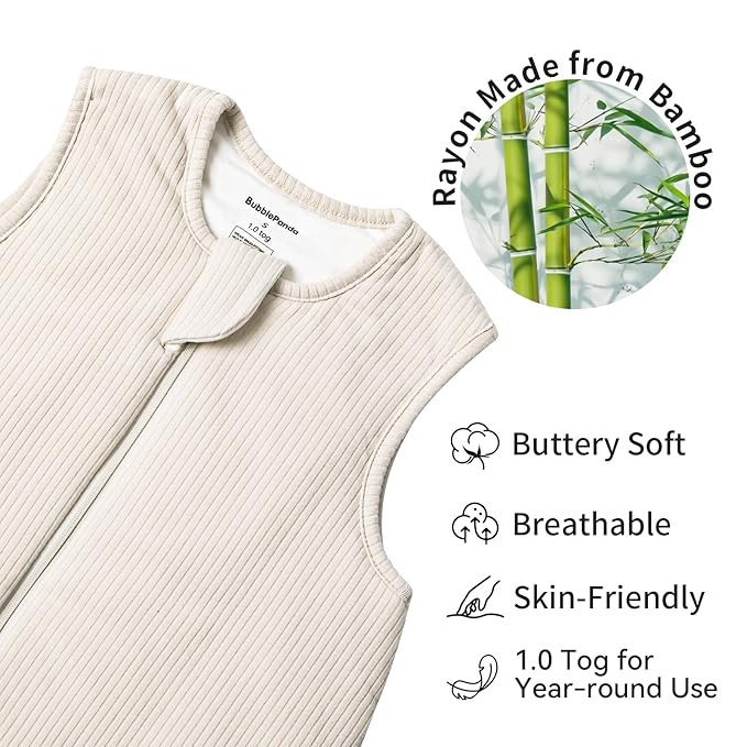 BubblePanda Rayon Made from Bamboo Toddler Sleep Sack with Feet 12-24 Months 1.0 Tog Breathable Sleep Sack 1t-2t Ultra Soft Baby Wearable Blanket with Legs Unisex Sleeping Bag with 2-Way Zipper