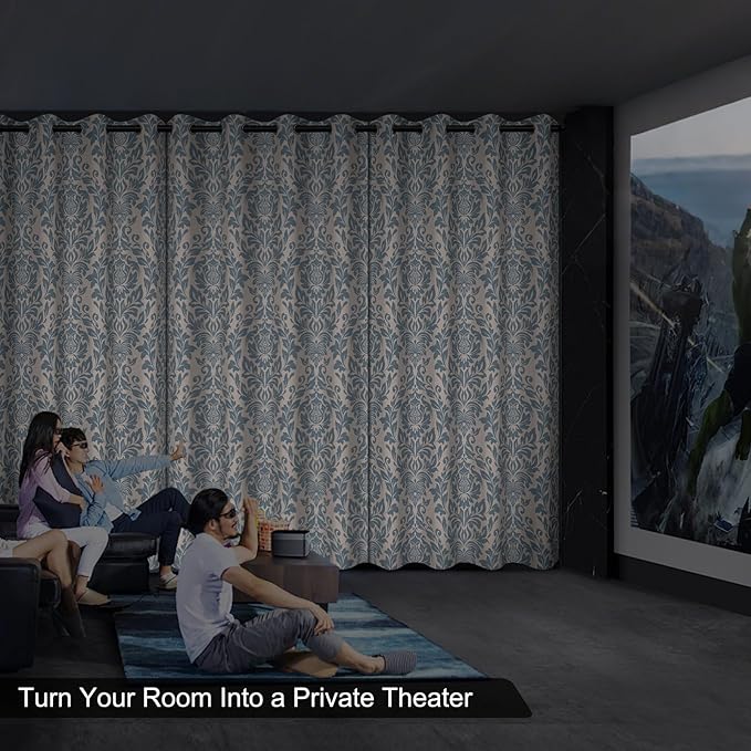 Bedroom Curtains 84 Inches Long, Blackout Curtains for Living Room Darkening, Vintage Damask Pattern Blue Curtain 2 Panels Set, Grommet Thermal Privacy Black Out Window Drapes for Bedroom Nursery