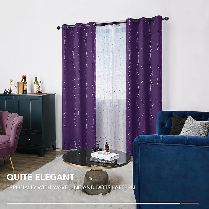 Deconovo Blackout Curtain for Bedroom, 38 x 90 Inch, Thermal Insulated Soundproof Purple Curtains, Grommet Top, Machine Washable, Set of 2 Panels for Living Room Nursery Party Apartment Home Decor